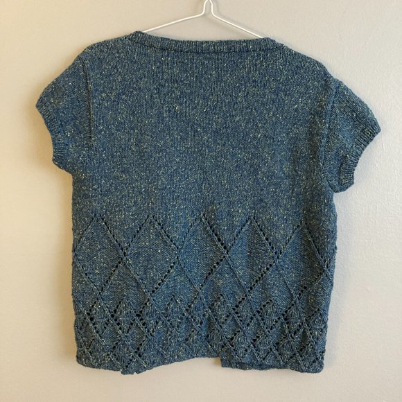 Unbranded Blue Single Button Cardigan Crochet Short Sleeve Cotton Blend Size M - Picture 4 of 5